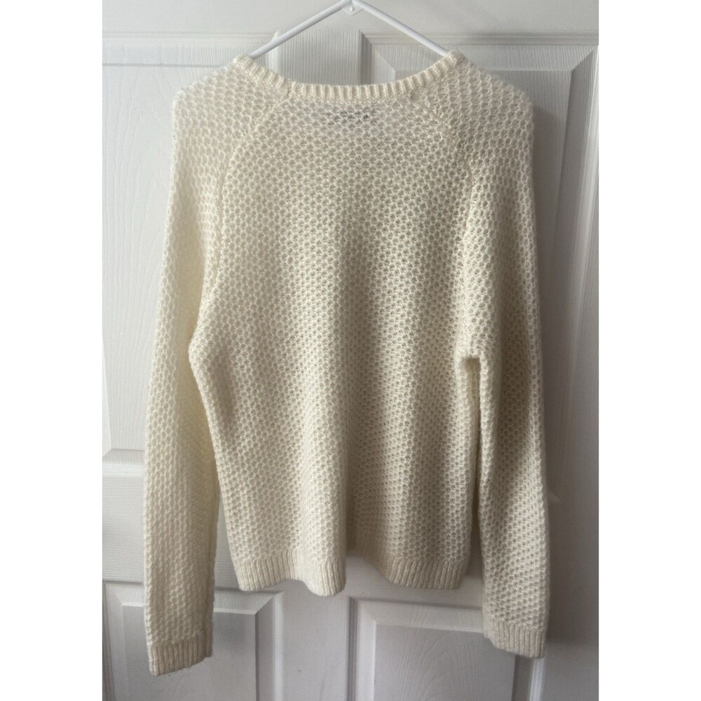 Pull Over Sweater Open Double Knit Round Neck Cream Womens Medium - Picture 3 of 6